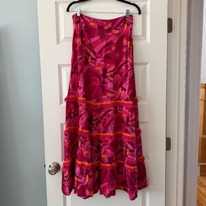 Farm Rio Anthropologie Tropical Pink Maxi Skirt medium NWOT